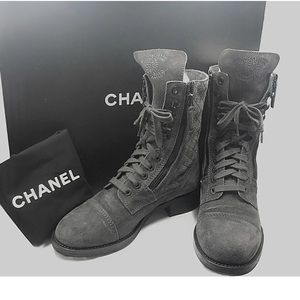 100% AUTHENTIC CHANEL Suede Combat Boots size 40